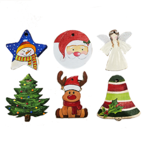 CHRISTMAS SALE - HAND PAINTED CHRISTMAS TREE ORNAMENTS X 6