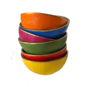 WHO MADE THIS? HAND PAINTED COCONUT SHELL BOWLS X 6